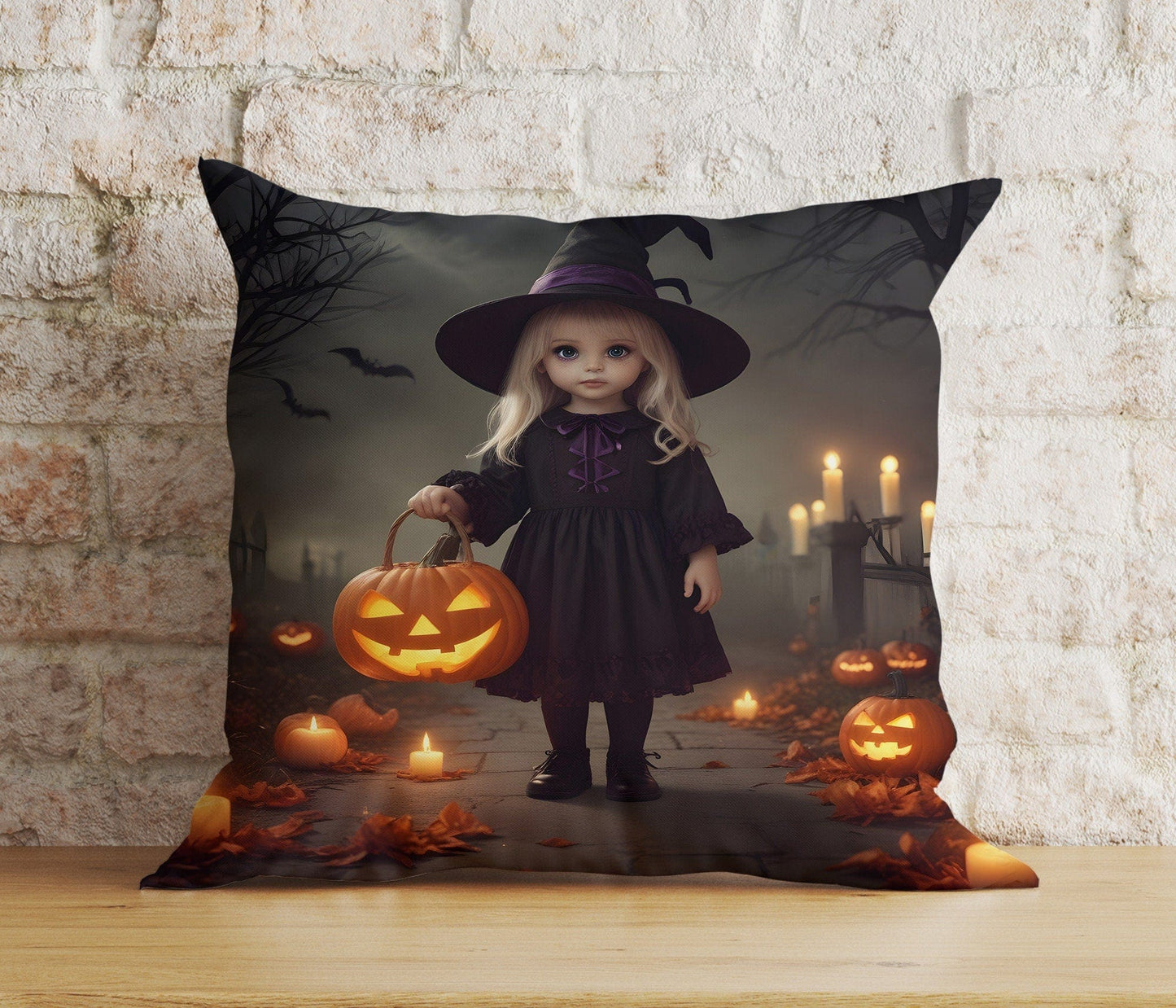 Onay 2 / 12 x 12 inch (30 x 30 cm) Double Side The Witch On Halloween Bats & Haunted House Spooky Cushion Cover