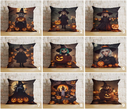 Onay The Witch On Halloween Bats & Haunted House Spooky Cushion Cover