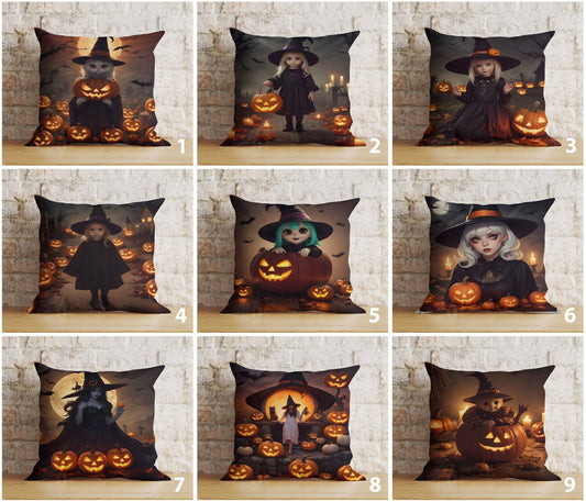 Onay The Witch On Halloween Bats & Haunted House Spooky Cushion Cover