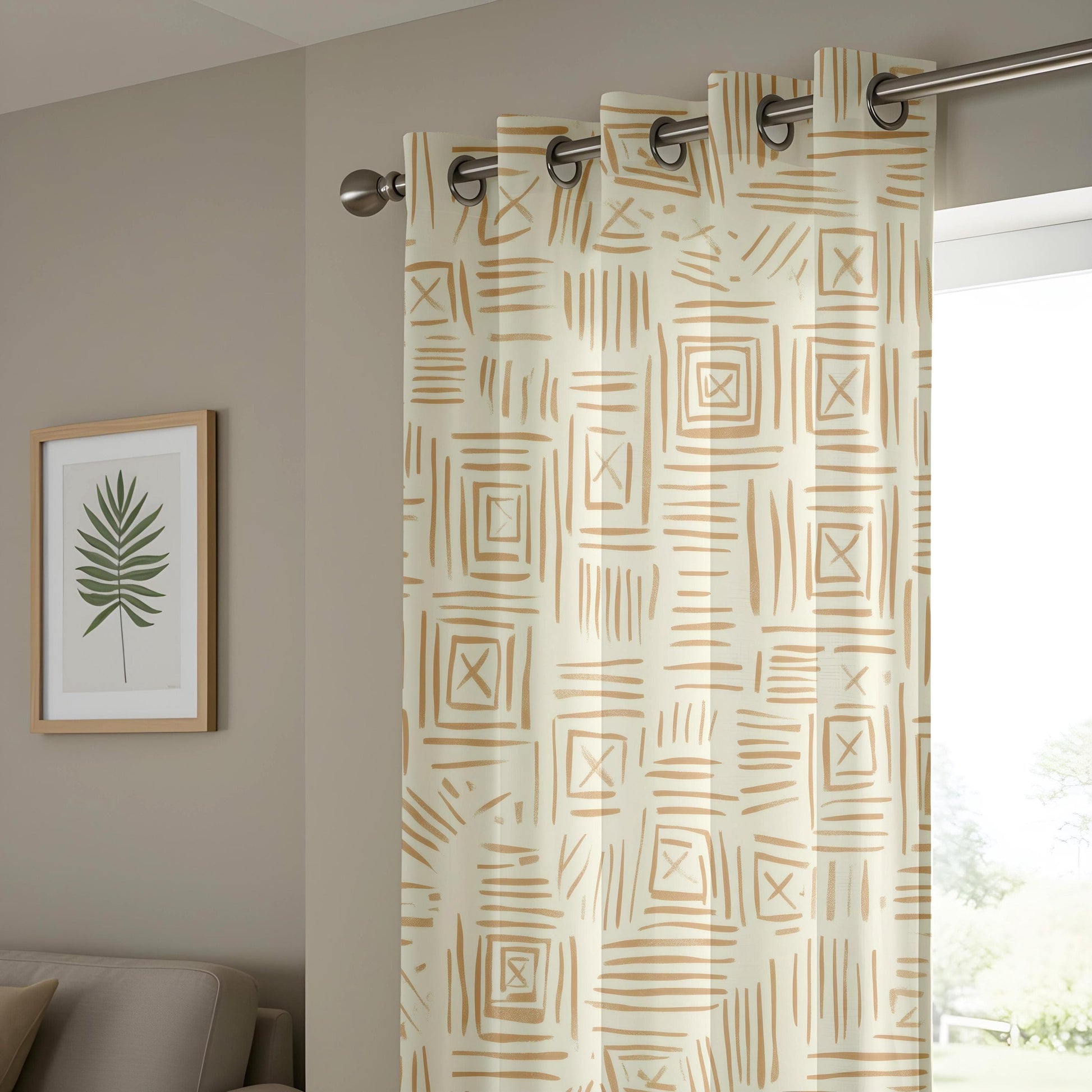 Onay Tribal Pattern Living Room Curtains, Warm Tan Geometric Window Curtains