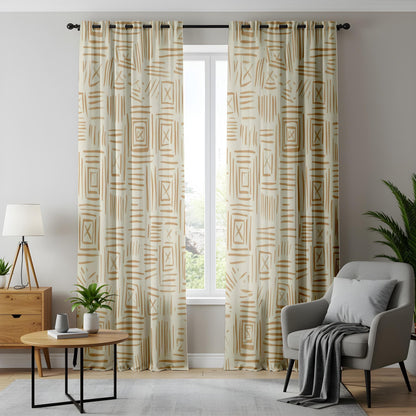 Onay Tribal Pattern Living Room Curtains, Warm Tan Geometric Window Curtains