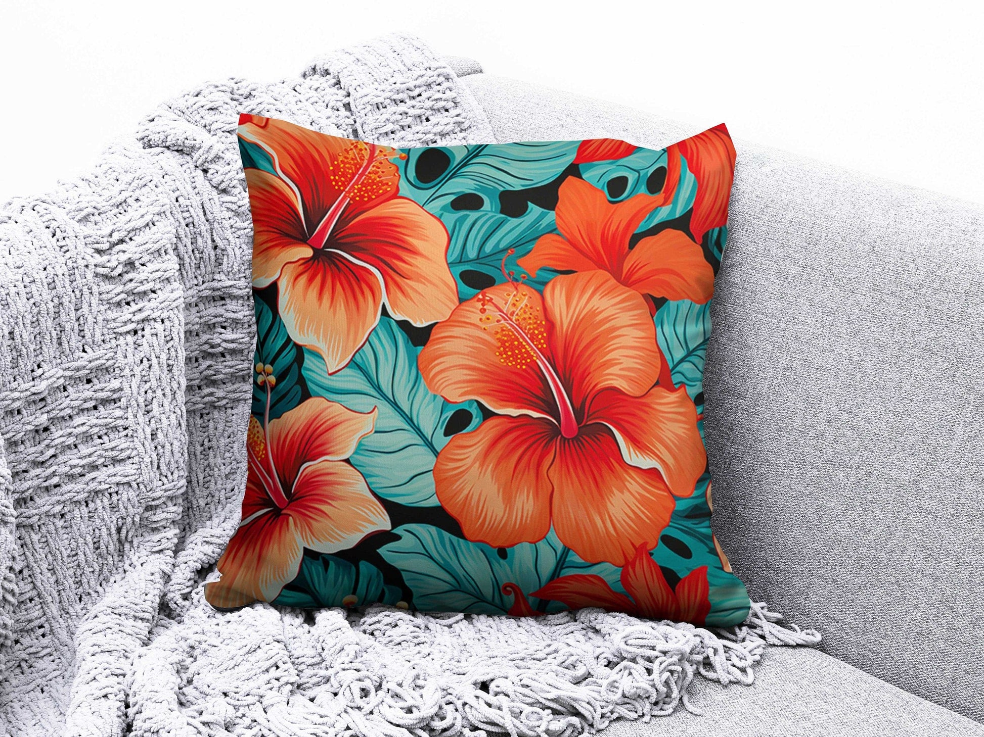 Onay 6 / 12 x 12 inch (30 x 30 cm) Tropical Bamboo Pineapple Palm Green Cushion Cover
