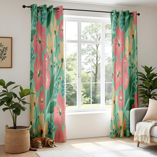 Onay Tropical Floral Living Room Curtains, Vibrant Boho Kitchen Curtains