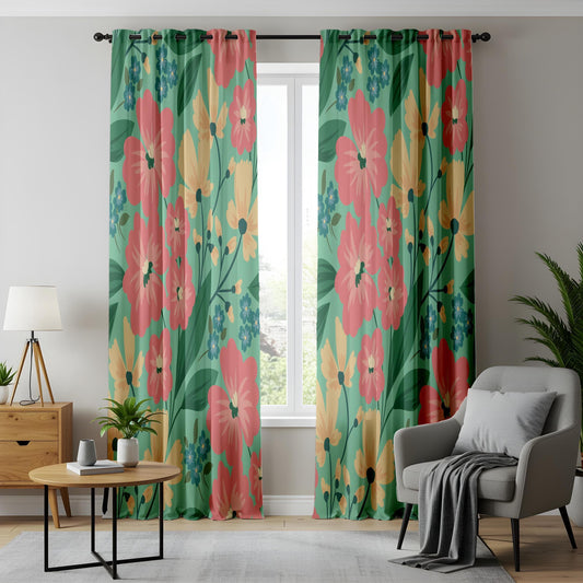 Onay Tropical Floral Living Room Curtains, Vibrant Boho Kitchen Curtains