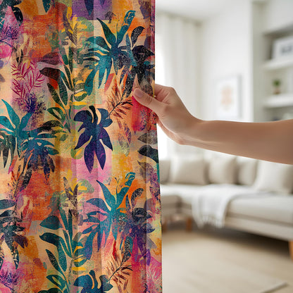 Onay Tropical Jungle Curtains – Vibrant Multicolor Palm Leaf Drapes for Exotic Botanical Living Room