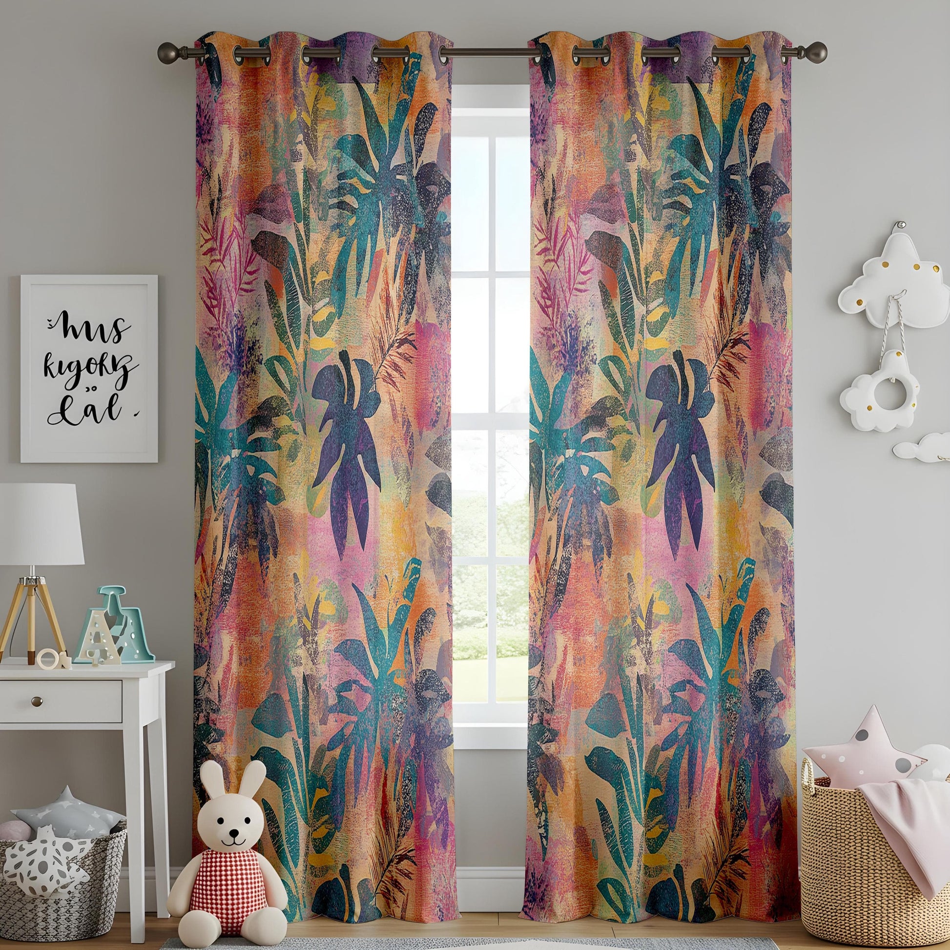 Onay Tropical Jungle Curtains – Vibrant Multicolor Palm Leaf Drapes for Exotic Botanical Living Room