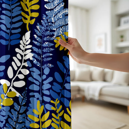 Onay Tropical Leaf Curtains – Bold Blue Botanical Drapes