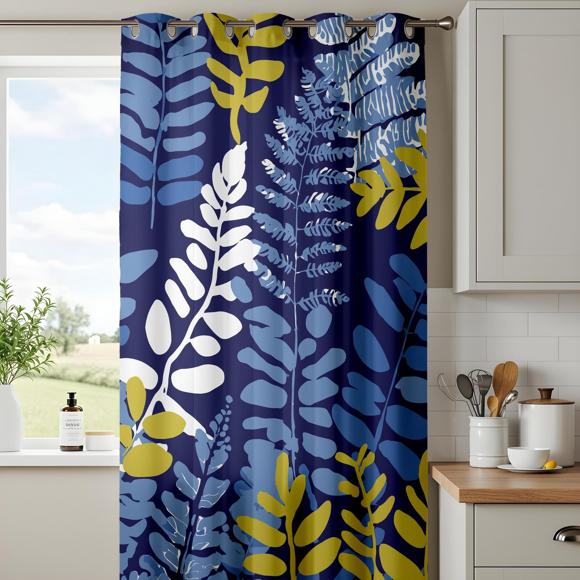 Onay Tropical Leaf Curtains – Bold Blue Botanical Drapes