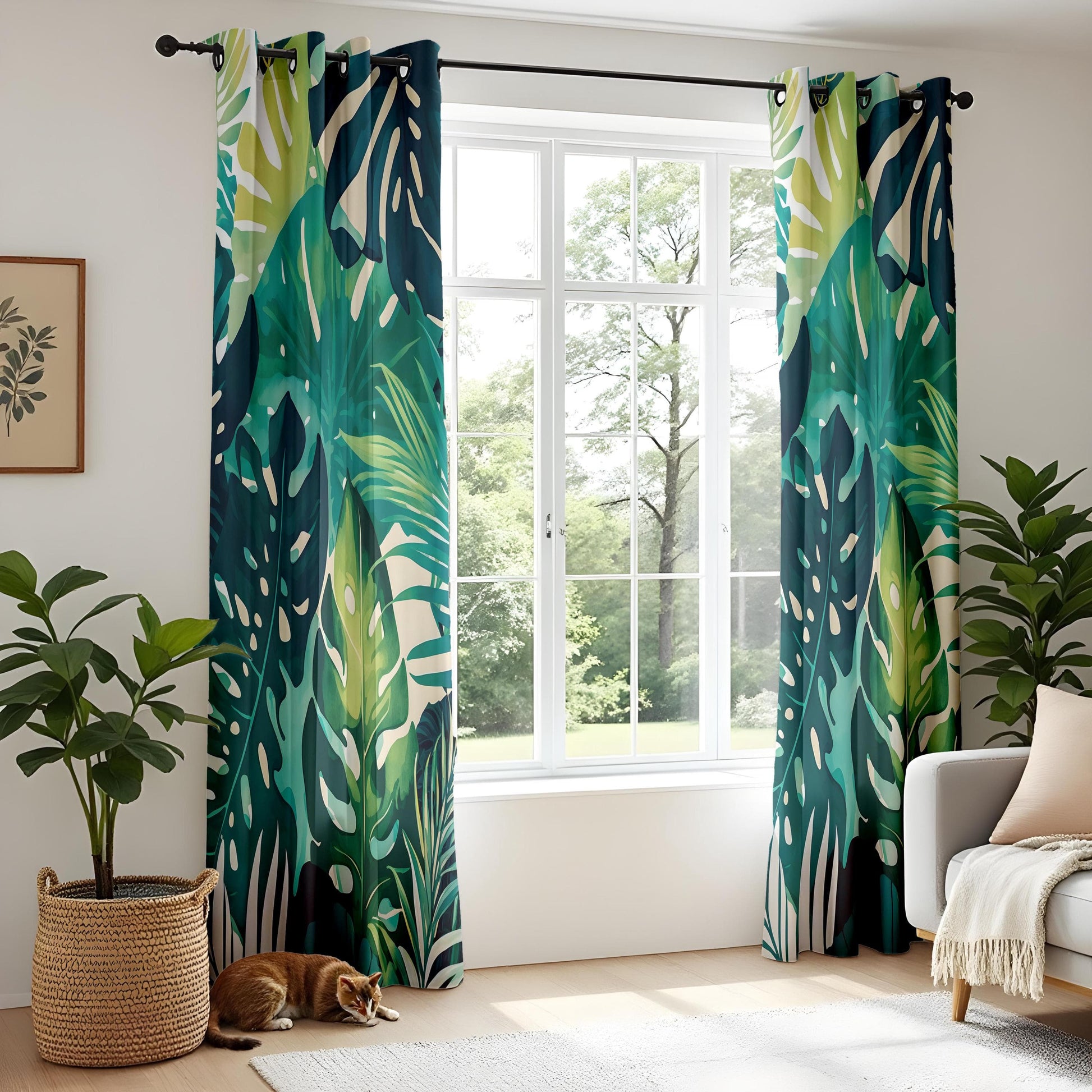 Onay Tropical Leaf Curtains – Exotic Monstera and Palm Print Drapes for Modern Homes