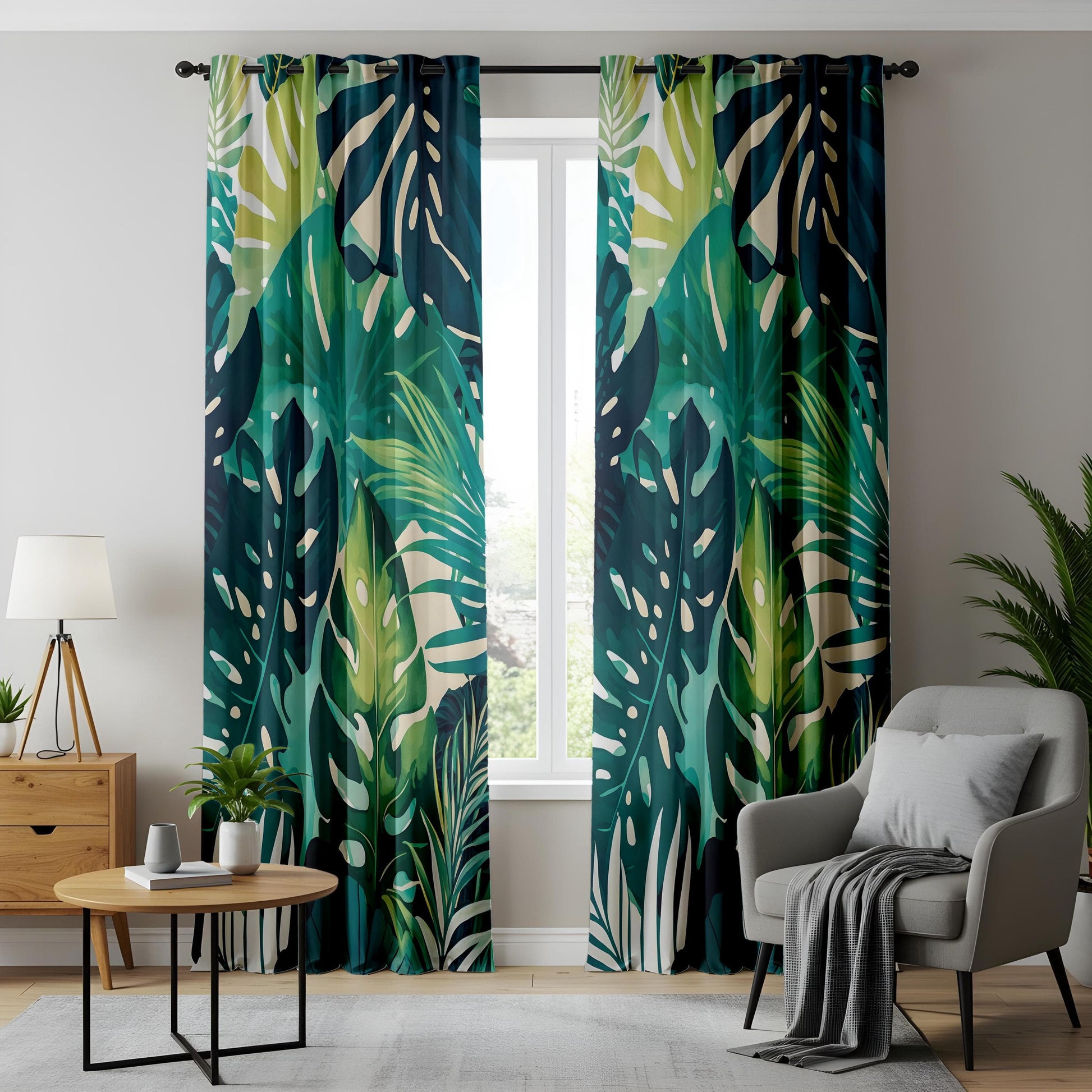 Onay Tropical Leaf Curtains – Exotic Monstera and Palm Print Drapes for Modern Homes