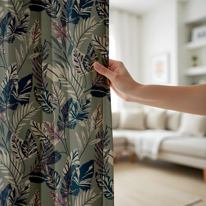 Onay Tropical Leaf Print Curtains Made to Measure Botanical Drapes