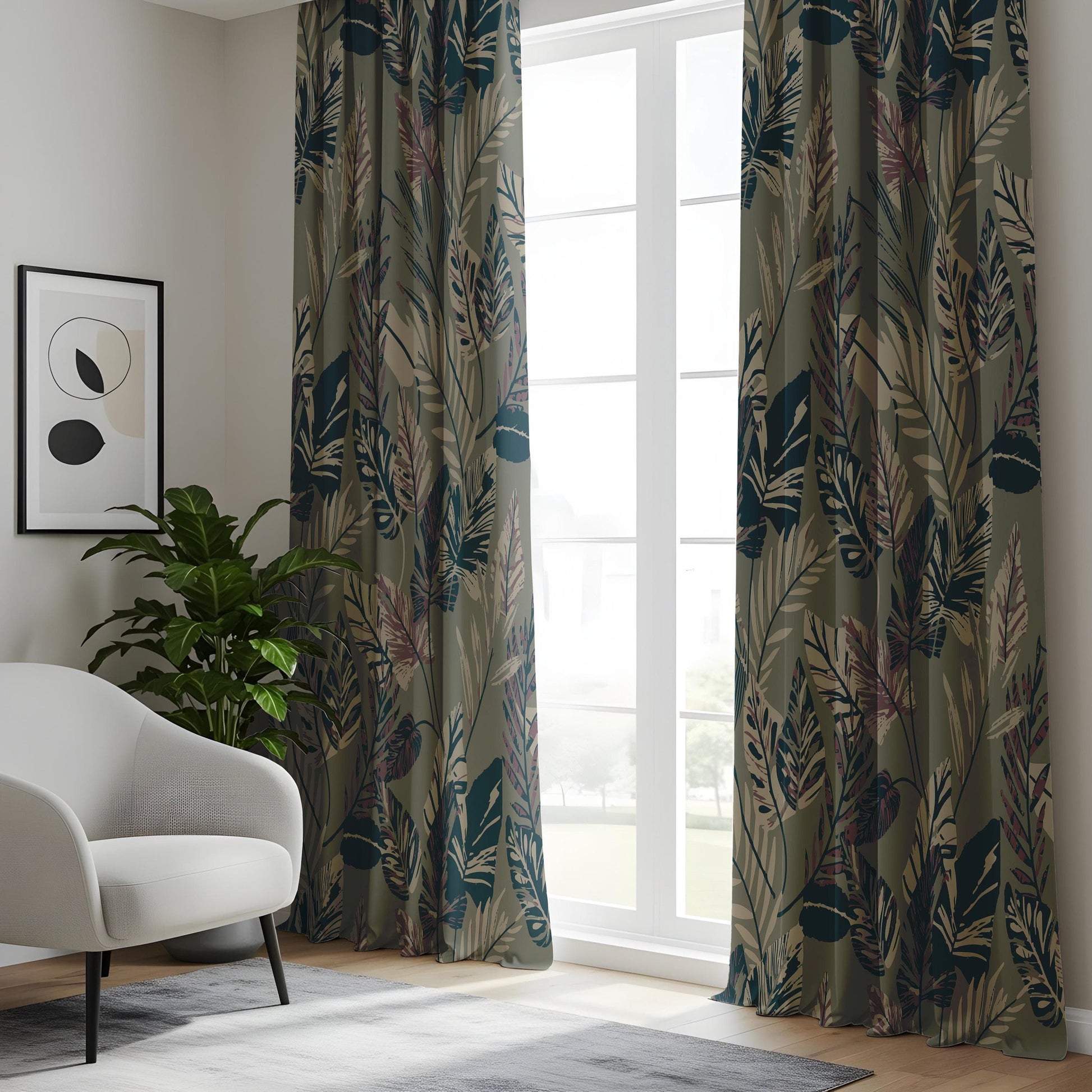 Onay Tropical Leaf Print Curtains Made to Measure Botanical Drapes