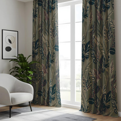 Onay Tropical Leaf Print Curtains Made to Measure Botanical Drapes