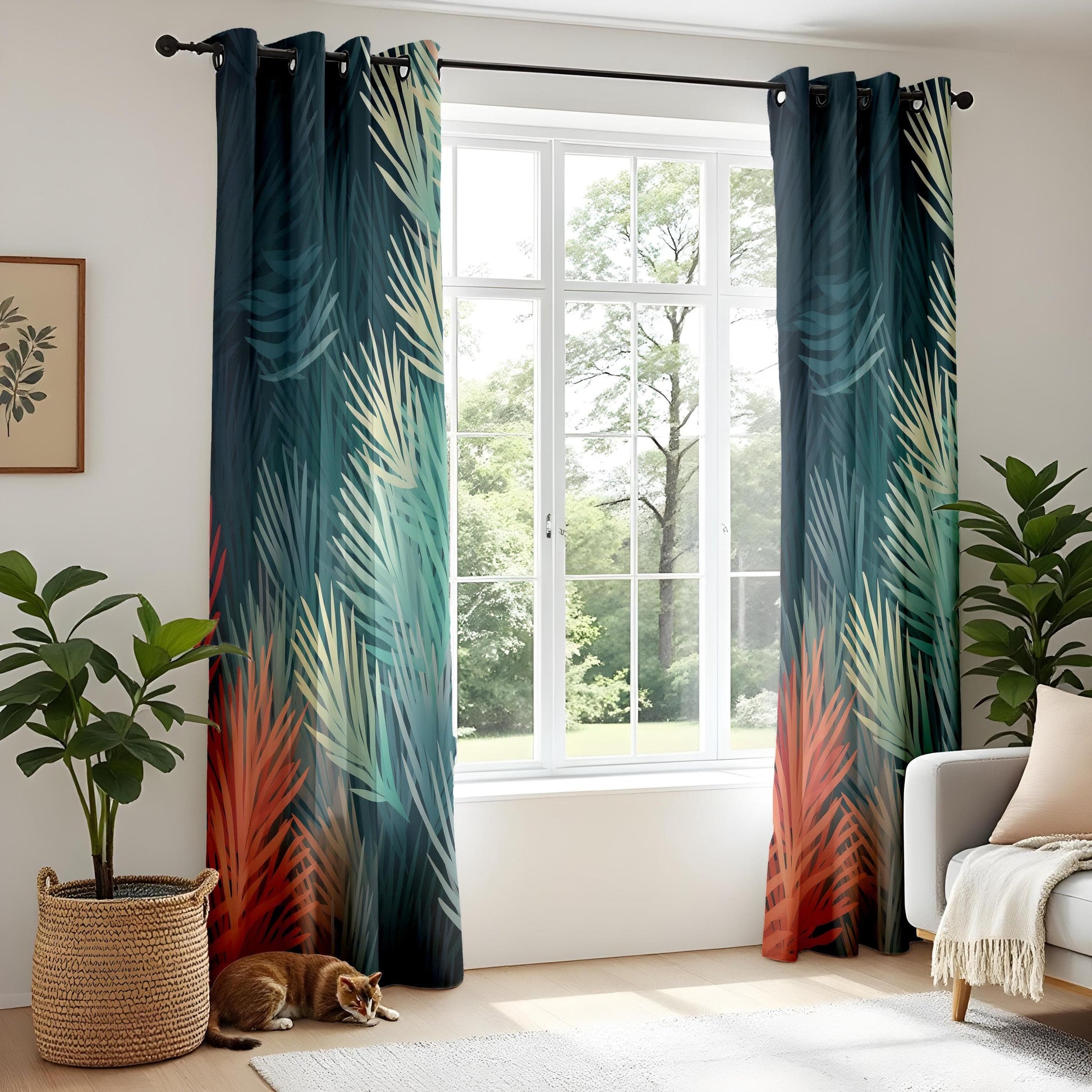 Onay Curtain Tropical Palm Leaf Gradient Curtains Modern Botanical Printed Drapes