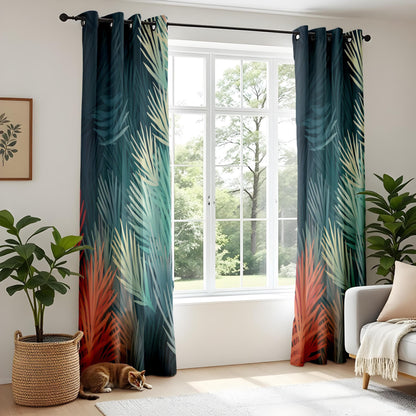 Onay Curtain Tropical Palm Leaf Gradient Curtains Modern Botanical Printed Drapes