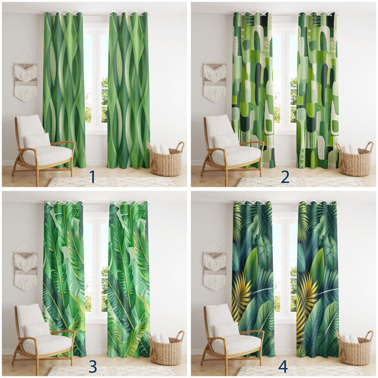 Tropical Paradise Drapes Leafy Green Botanical & Jungle Curtain Panels