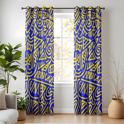 Onay Urban Graffiti Art Curtains – Blue & Yellow Street Style Drapes
