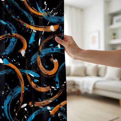 Onay Urban Graffiti Curtains – Black & Gold Brushstroke Art Drapes
