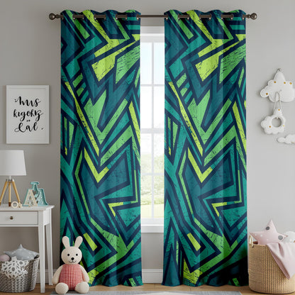 Onay Urban Graffiti Curtains – Neon Geometric Street Art Drapes