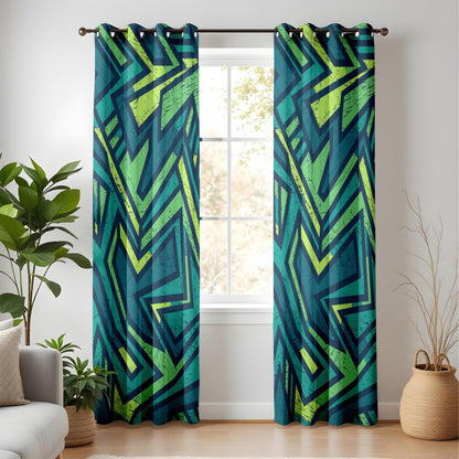 Onay Urban Graffiti Curtains – Neon Geometric Street Art Drapes