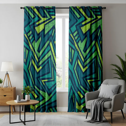 Onay Urban Graffiti Curtains – Neon Geometric Street Art Drapes