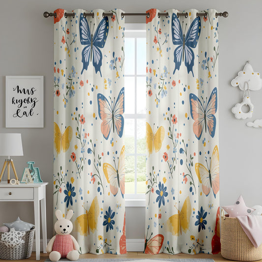 Onay Vibrant Butterfly Living Room Curtains, Colorful Floral Window Drapes