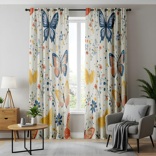Onay Vibrant Butterfly Living Room Curtains, Colorful Floral Window Drapes