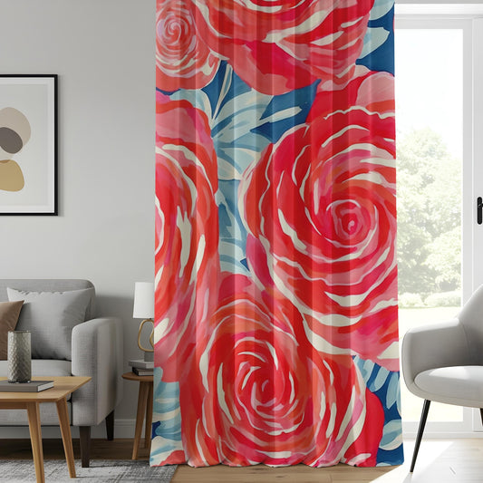 Onay Vibrant Rose Watercolor Curtains, Bold and Eye-Catching Floral Drapes