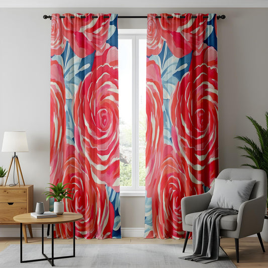 Onay Vibrant Rose Watercolor Curtains, Bold and Eye-Catching Floral Drapes