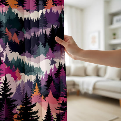 Onay Vibrant Tree Pattern Curtains – Purple and Pink Forest Drapes for Cozy Rustic Woodland Interiors