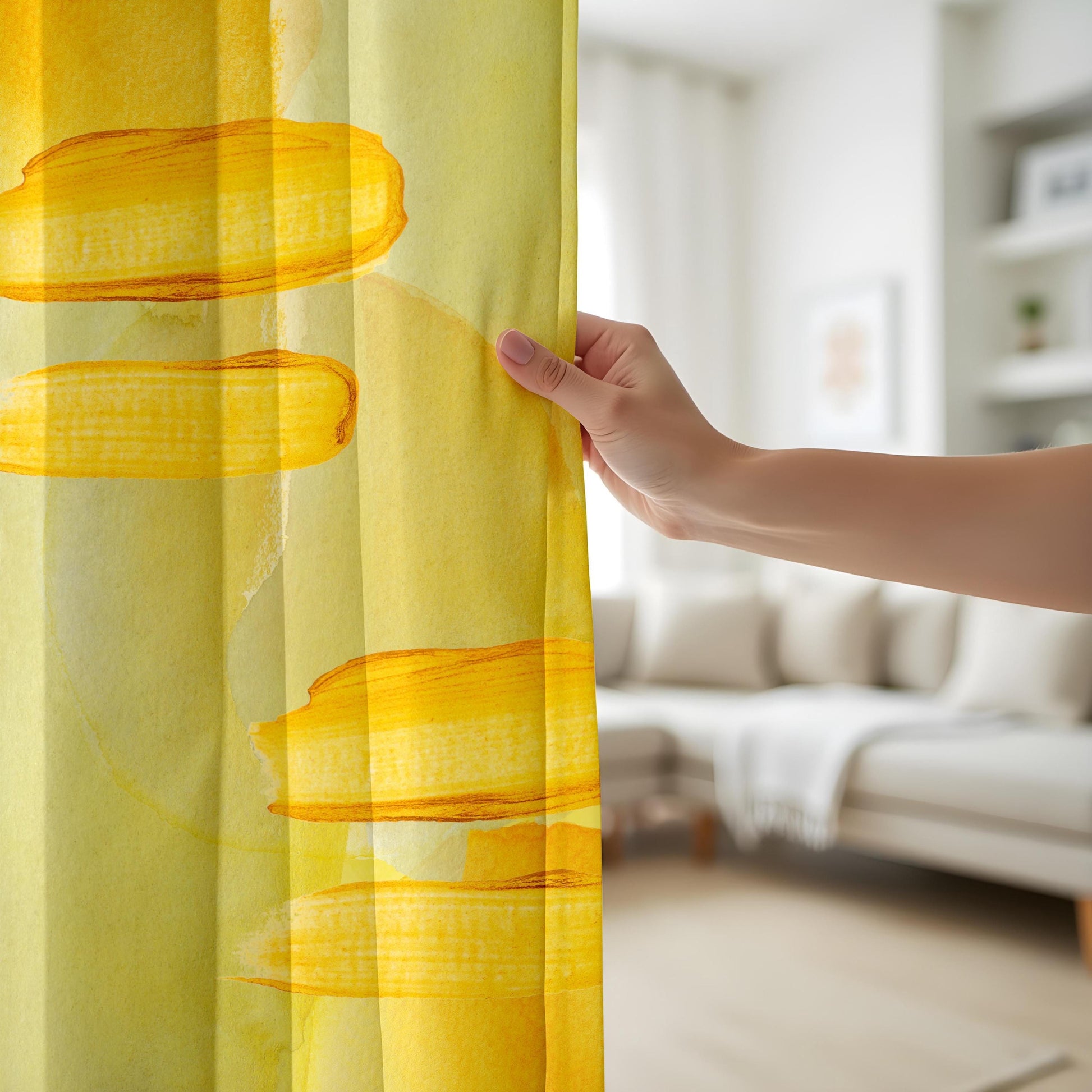 Onay Vibrant Yellow Curtains for Living Room with Abstract Pattern Drapes