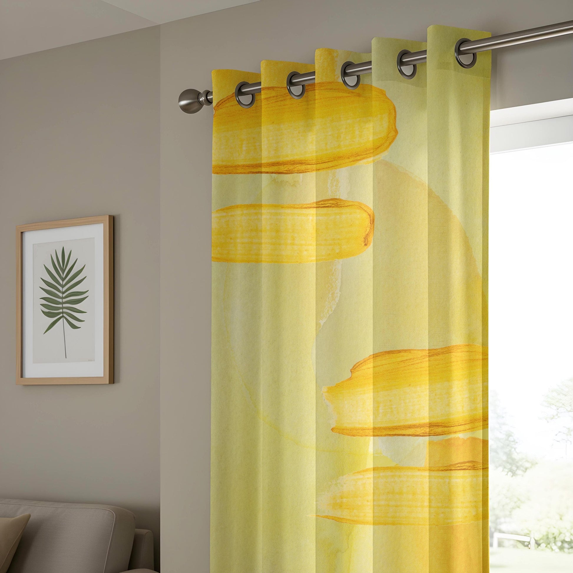 Onay Vibrant Yellow Curtains for Living Room with Abstract Pattern Drapes
