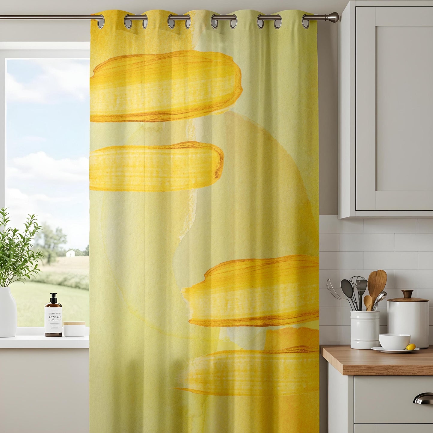 Onay Vibrant Yellow Curtains for Living Room with Abstract Pattern Drapes