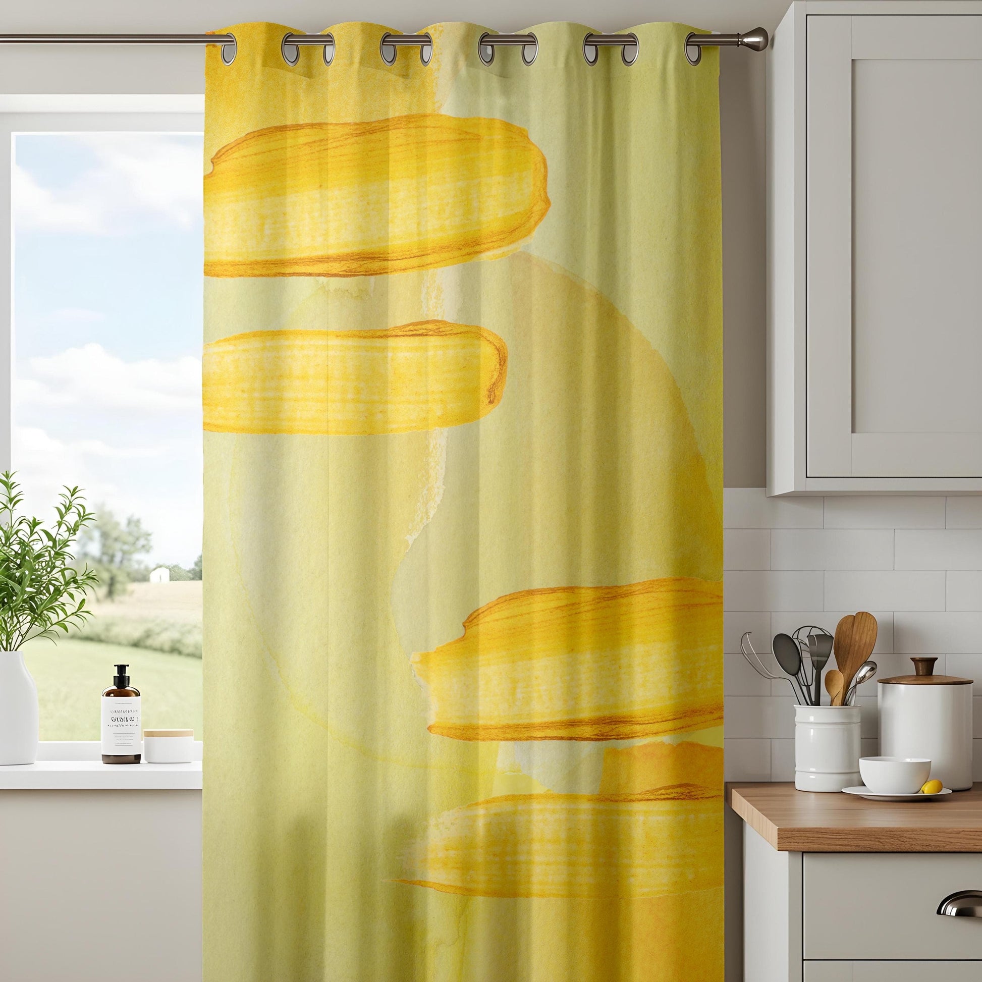 Onay Vibrant Yellow Curtains for Living Room with Abstract Pattern Drapes
