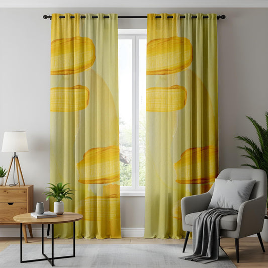 Onay Vibrant Yellow Curtains for Living Room with Abstract Pattern Drapes