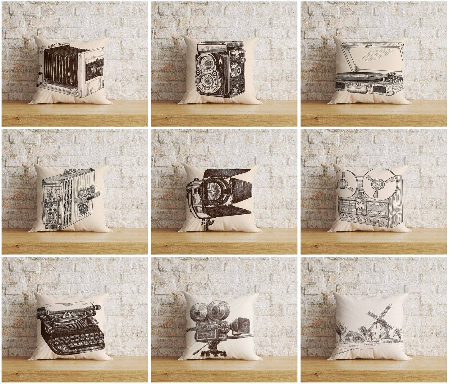 Onay Vintage Cameras Old Camera Old Typewriter Cushion Cover