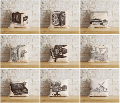 Onay Vintage Cameras Old Camera Old Typewriter Cushion Cover