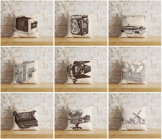 Onay Vintage Cameras Old Camera Old Typewriter Cushion Cover