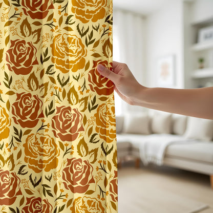 Onay Vintage Floral Curtains – Retro Mustard & Rust Rose Cottagecore Drapes
