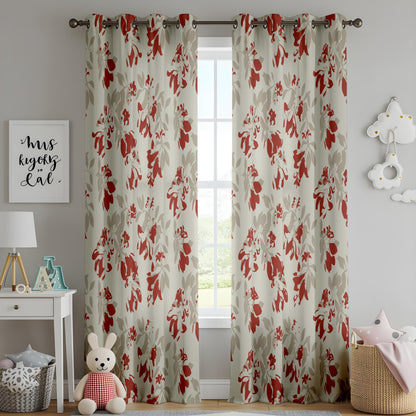 Onay Vintage Floral Red and Beige Curtains – Elegant Botanical Drapes Made to Order