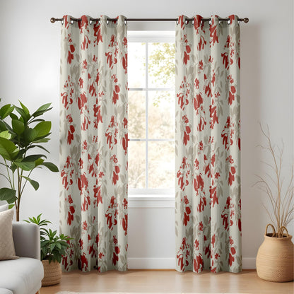 Onay Vintage Floral Red and Beige Curtains – Elegant Botanical Drapes Made to Order