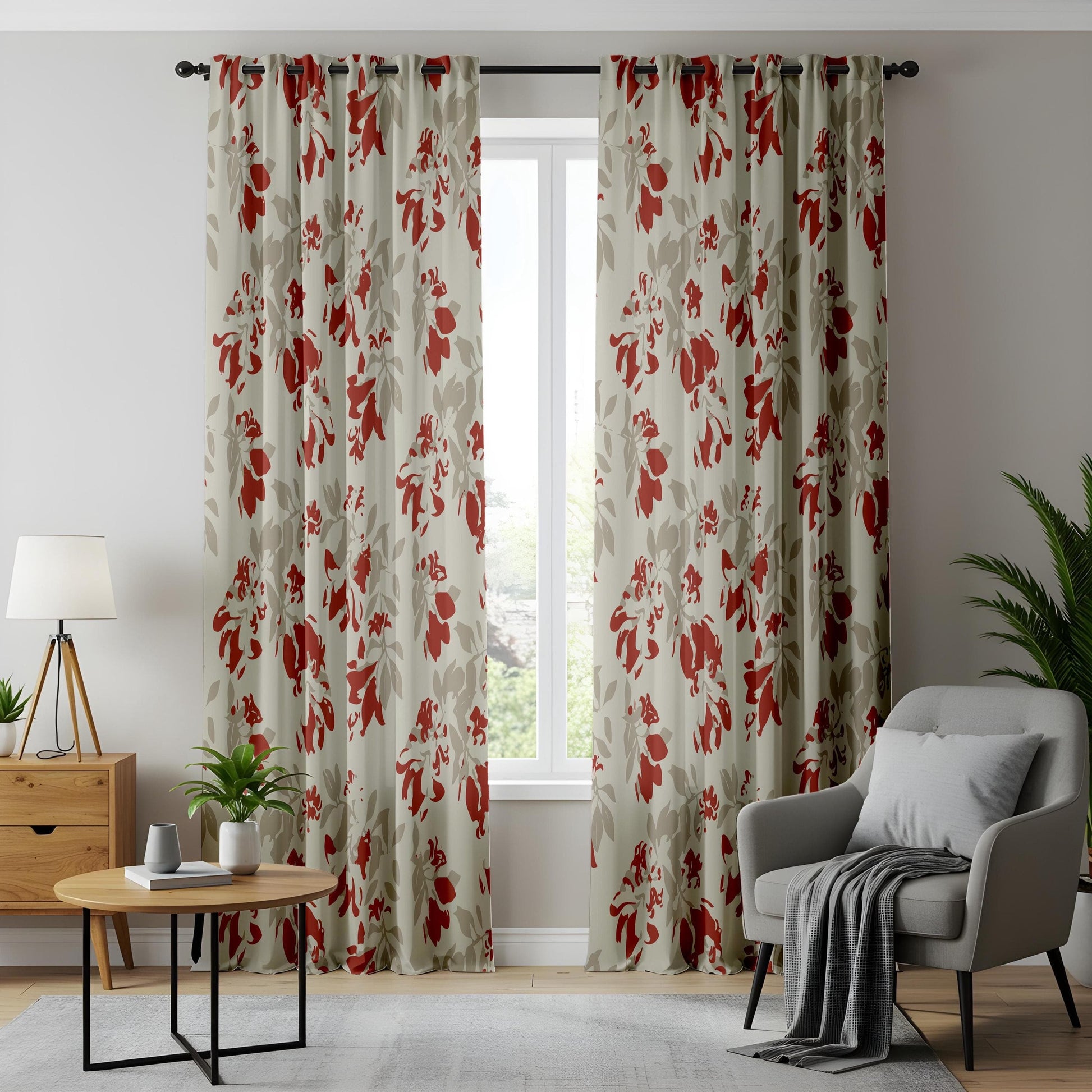 Onay Vintage Floral Red and Beige Curtains – Elegant Botanical Drapes Made to Order