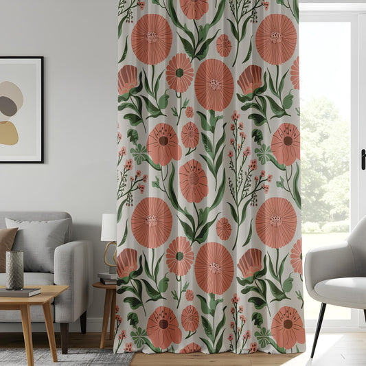 Onay Vintage Floral Window Curtains, Whimsical Botanical Print Drapes