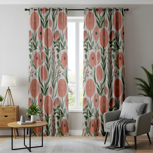 Onay Vintage Floral Window Curtains, Whimsical Botanical Print Drapes