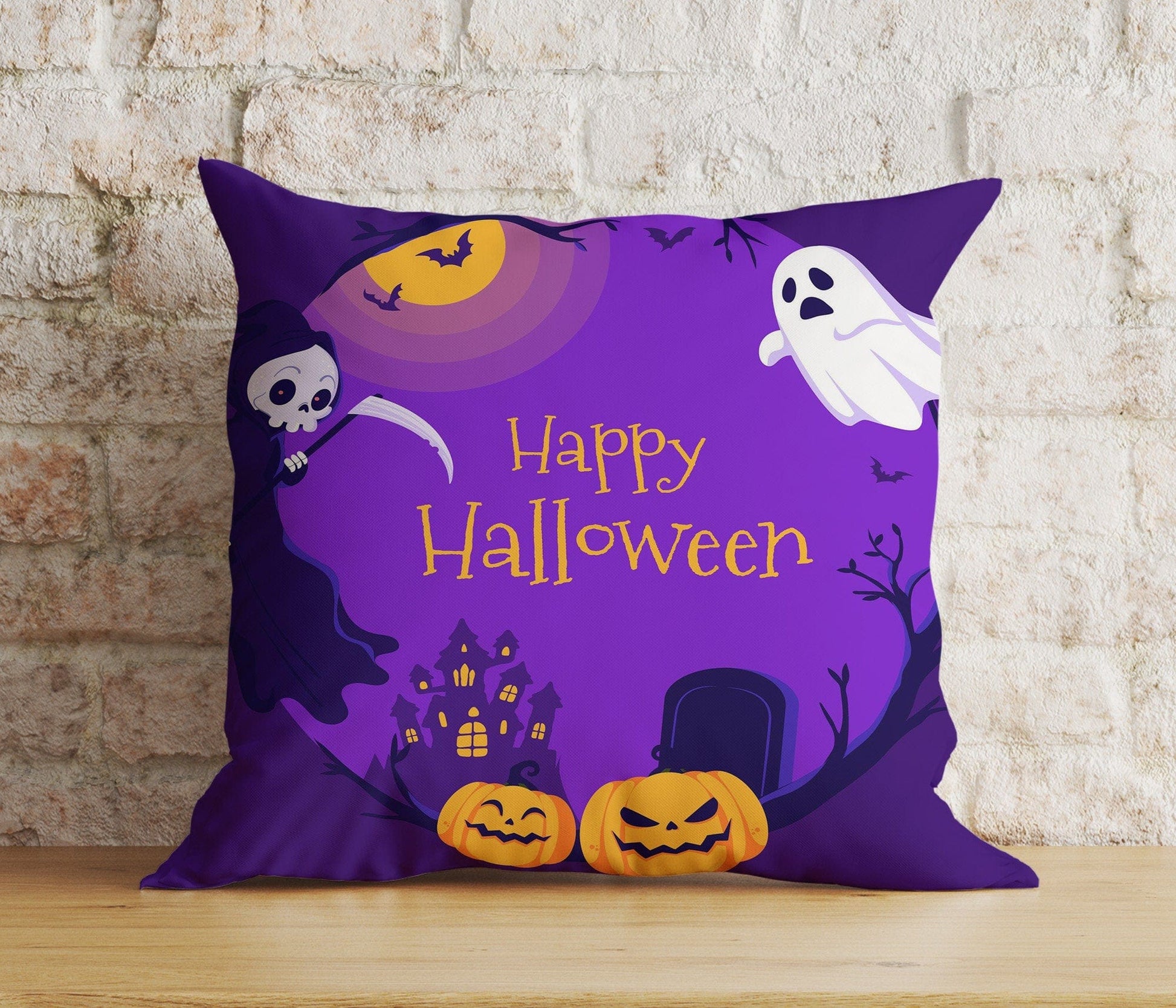 Onay Cushion Covers 2 / 12 x 12 inch (30 x 30 cm) Double Side Vivid Halloween Pumpkin Cushion Cover Happy Halloween Pillow Cover