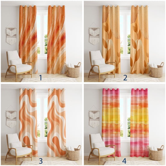 Warm Toned Orange Abstract Curtains - Modern Artistic Drapes & Panels