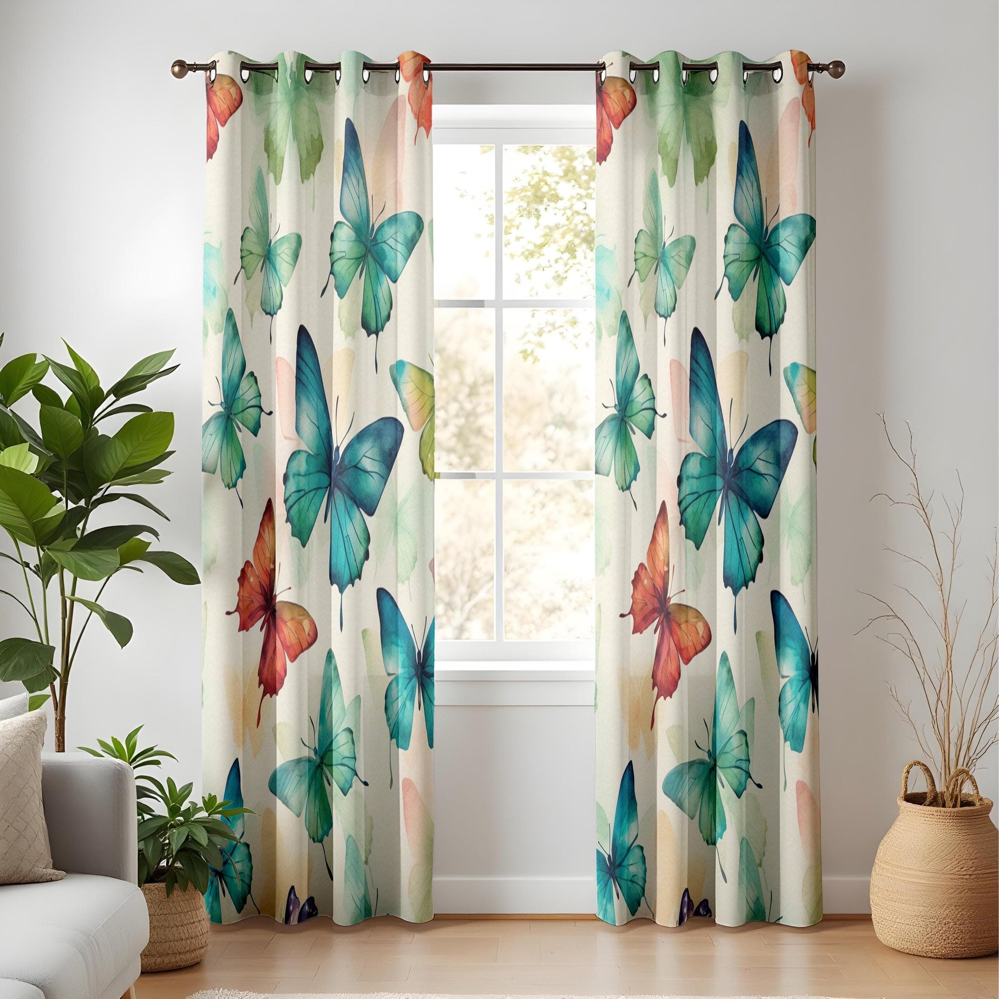 Onay Watercolor Butterfly Living Room Curtains, Soft Multicolor Drapes