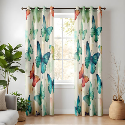 Onay Watercolor Butterfly Living Room Curtains, Soft Multicolor Drapes