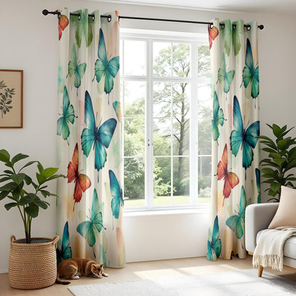 Onay Watercolor Butterfly Living Room Curtains, Soft Multicolor Drapes