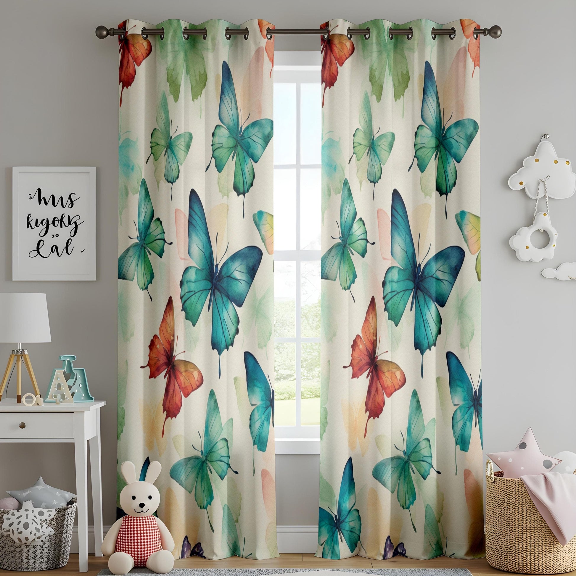 Onay Watercolor Butterfly Living Room Curtains, Soft Multicolor Drapes